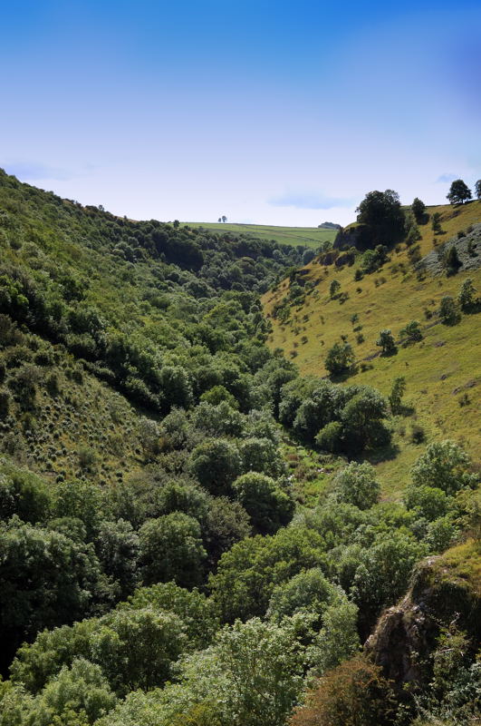 Looking up Cales Dale from high above Lathkill Dale