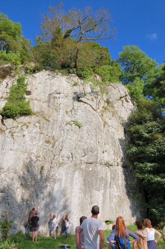 Rhienstor a limestone crag popular with rock climbers in Bradford Dale