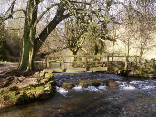 Footbridge in Beresford Dale crossing from Staffordshire into Derbyshire