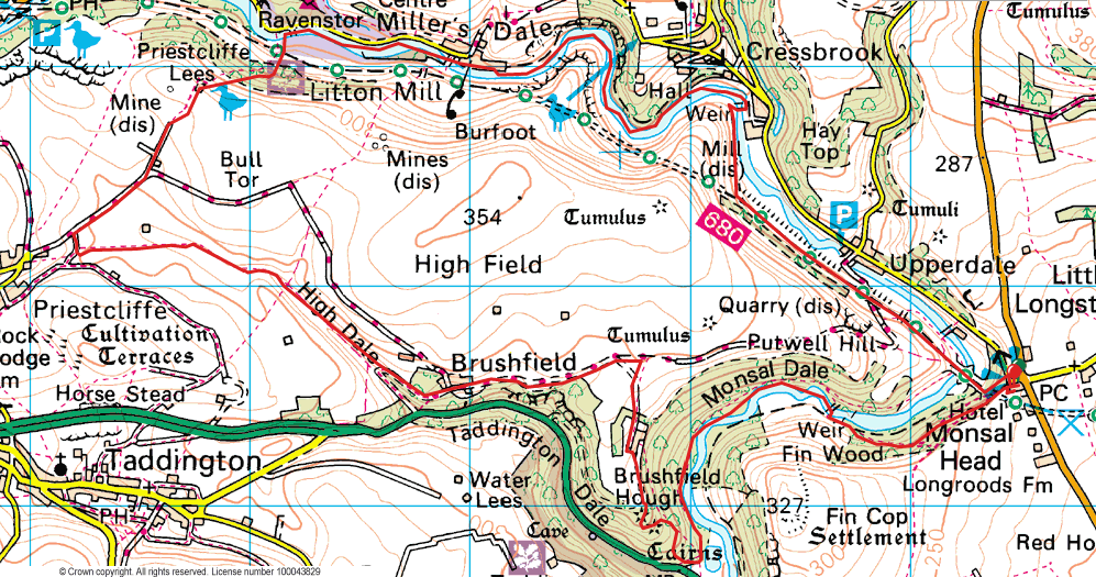 Monsal And Millers Dale Route Map 