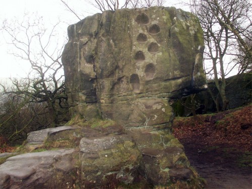 The Cat Stone, not to be mistaken for the Cork Stone. The Cat Stone is set back from the path on the eastern edge of the moor. In the summer it is well hidden by the surrounding trees