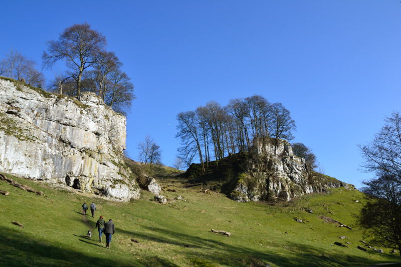 Walkers heading for the Caves in Wolfscote Dale