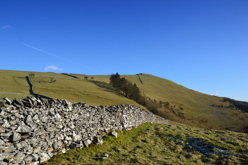 The wall marking the boundary of the Open Access Land high above Milldale.