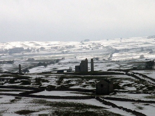 A snow storm sweeps over Magpie Mine
