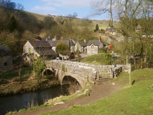Milldale Seen Across Viators Bridge. The mill has long since gone, but the mill stone can still be seen in the mill race above Viators Bridge.