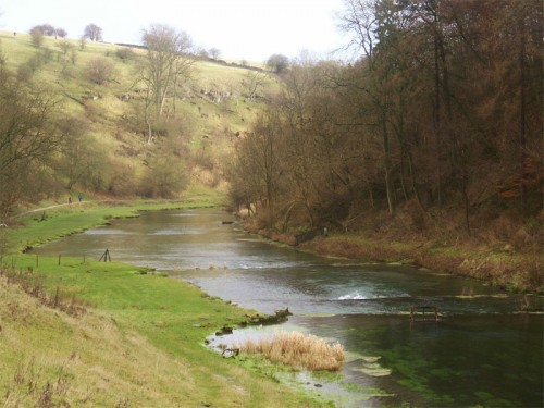 Lathkill Dale. The river here is a popular for trout fishing, weirs have been built to create small pools